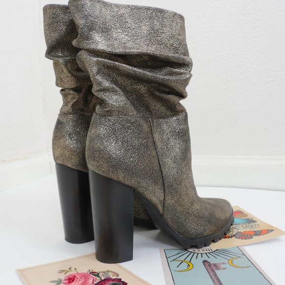 Katy Perry Collections Shoes - Katy Perry The Raina Slouchy Black Gold Metallic 4" Heel Size 7 Retro Boot